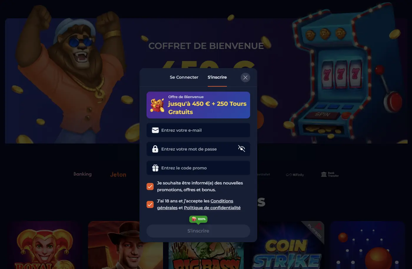 Inscription et connexion à Nine Casino